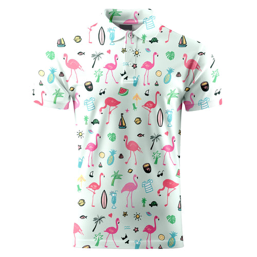 Flamingo Bird Neon Golf Polos for Men