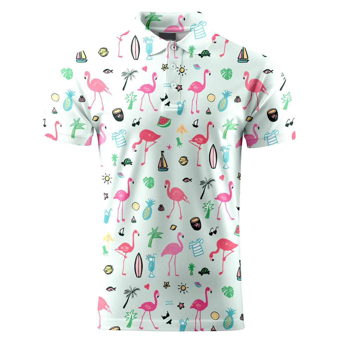 Flamingo Bird Neon Golf Polos for Men
