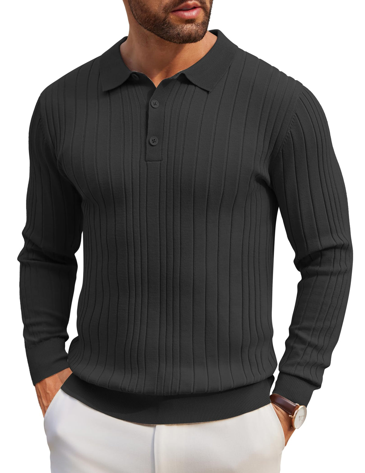 COOFANDY Men's Long Sleeve Knit Polo